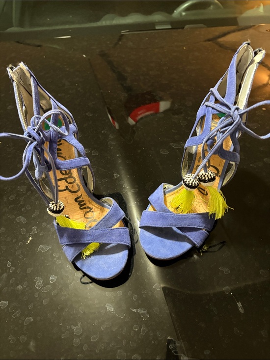 Sam Edelman Shoes - Sam Edelman Blue Suede Lace-Up Heels with Yellow Tassels